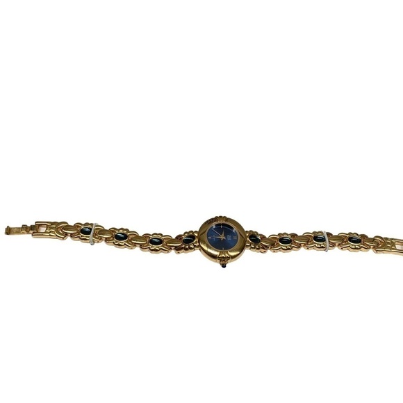 ? Vintage Nolan Miller Gold Tone Cabochon Ladies Watch Blue Gold Glamour main image 4